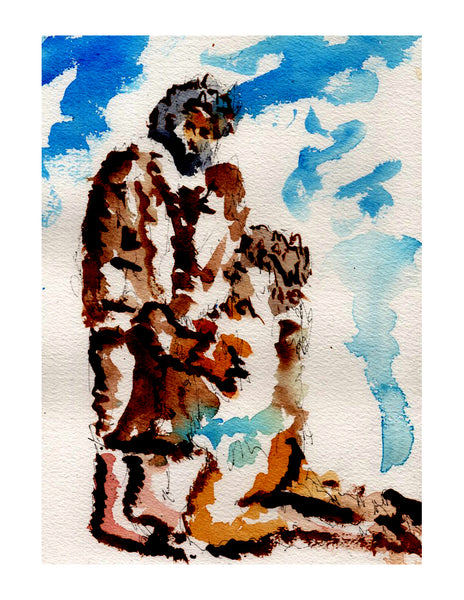 Original signed watercolor painting - Father and Returning sone