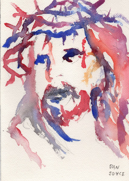 Original Watercolor Painting - Colorful Christ Head - Dan Joyce art