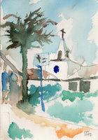 Original watercolor painting - Scenic Church - Dan Joyce art
