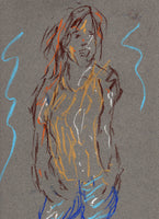 Original signed pastel drawing on toned paper - I love that sweater - Dan Joyce art