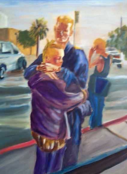 Original 36x48 inch oil painting on canvas by Dan Joyce - The Homeless Series - Street Couple - Dan Joyce art